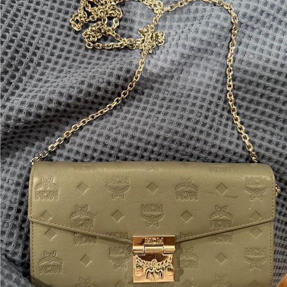 MCM Embossed Gray Leather Clutch - Picture 2 of 9